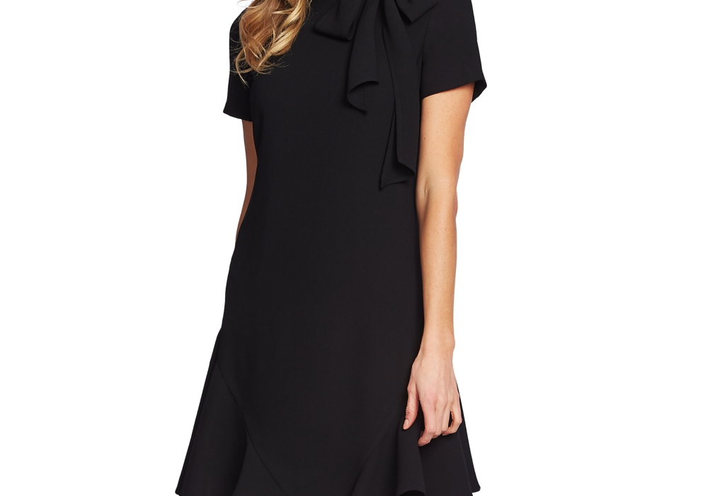 Cece Women's Rich Black Bow Neck Short Sleeve Dress Size 8