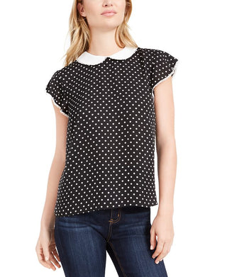 CeCe Women's Heirloom Polka Dot Blouse Black Size Medium