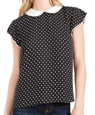 CeCe Women's Heirloom Polka Dot Blouse Black Size Medium