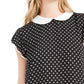 CeCe Women's Polka Dot Flutter Sleeve Peter Pan Collar Top Black Size Large