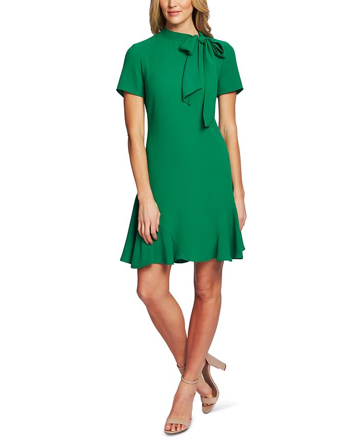 CeCe Women's Bow Neck Short Sleeve Dress Green Size 12