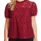 CeCe Women's Floral Short Sleeve Illusion Neckline Top Red Size X-Large