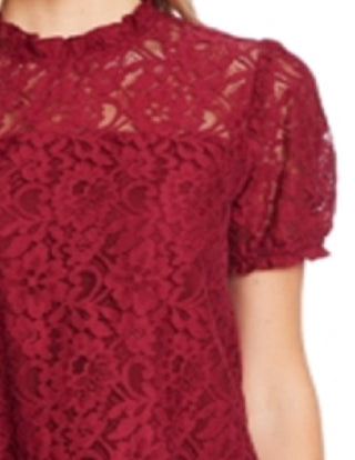 CeCe Women's Floral Short Sleeve Illusion Neckline Top Red Size X-Large