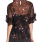 Vince Camuto Women's Sheer Floral Print Country Bouquet Peasant Top Black Size Small