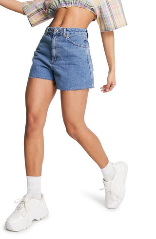 Topshop A-Line Mom Shorts - Mid Denim