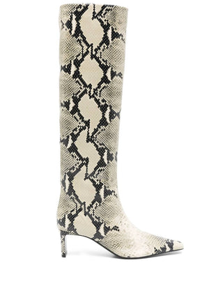 Khaite - Ona 55mm Snake Effect Leather Knee Hi Boots