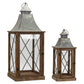 Rustic wood lantern with galvanized metal lid (set of 2)