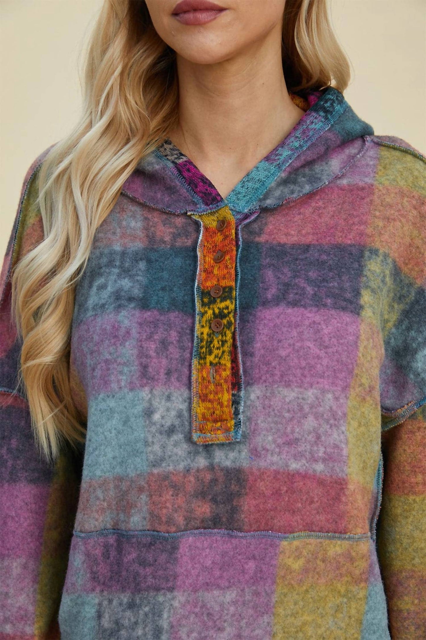 Double Take - Cozy Plaid Oversized Hoodie