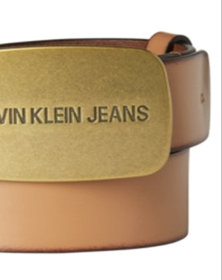 Calvin Klein Men's Plaque Buckle Leather Belt Brown Size 44