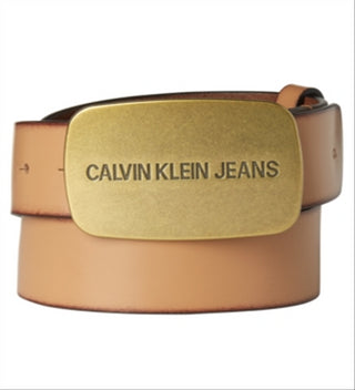 Calvin Klein Men's Plaque Buckle Leather Belt Brown Size 44
