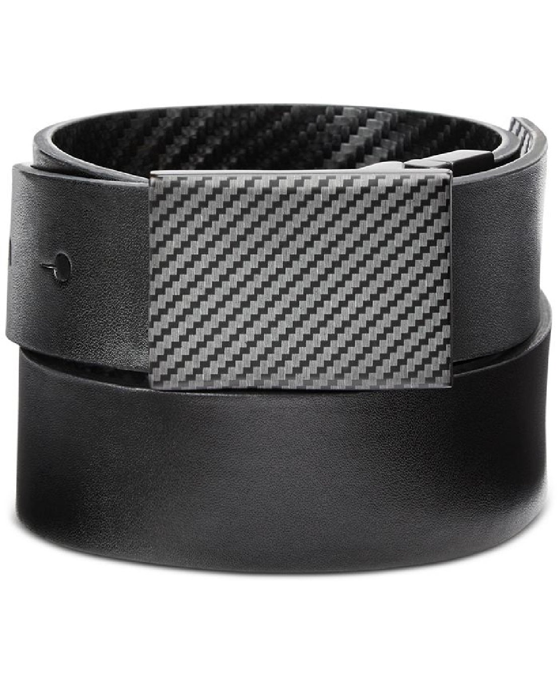Calvin Klein Men's Plaque Buckle Reversible Leather Casual Belt Black Size 42