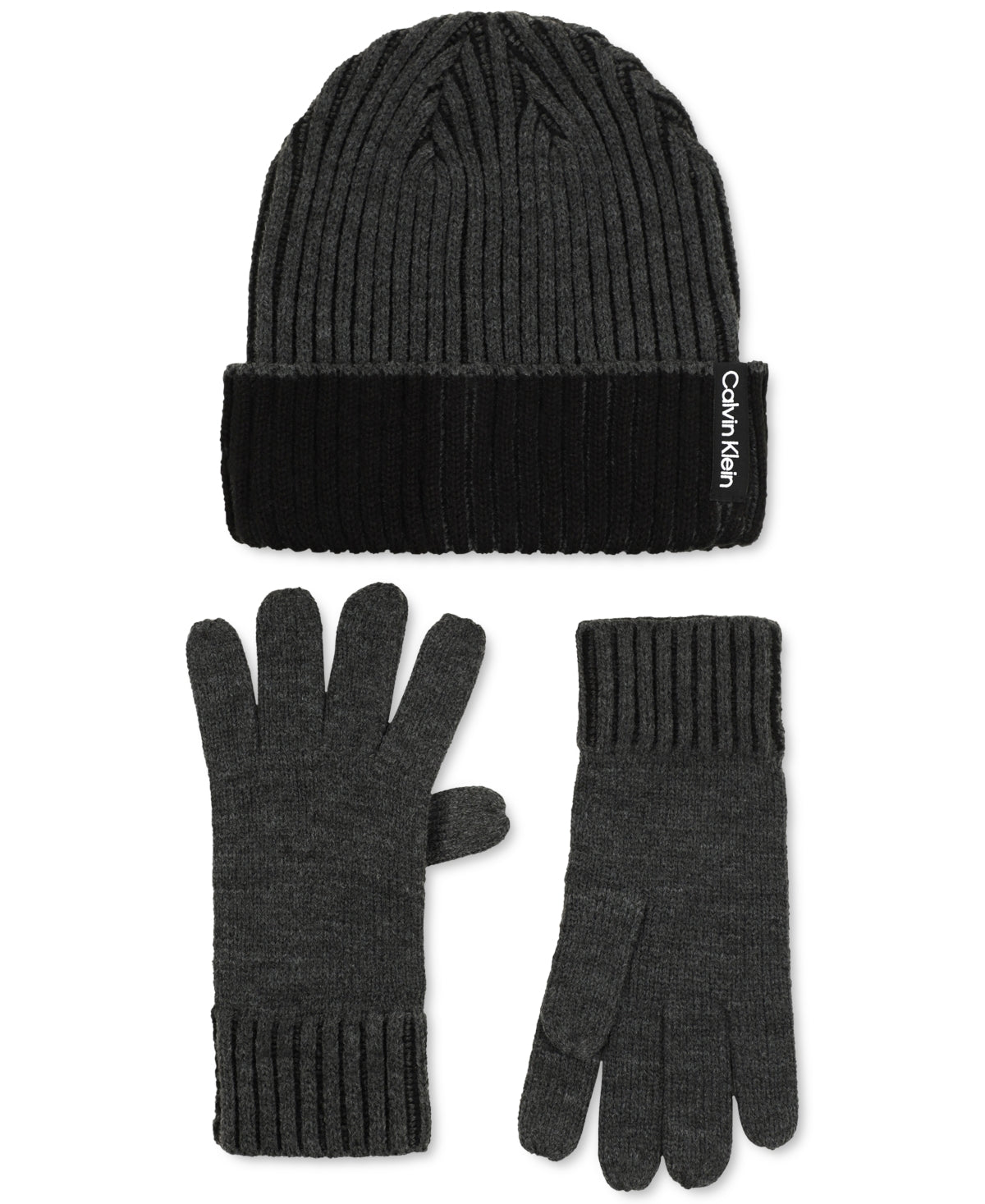Calvin Klein Men's Double Wide Ribbed Fisherman's Hat & Gloves Set Black Size Regular