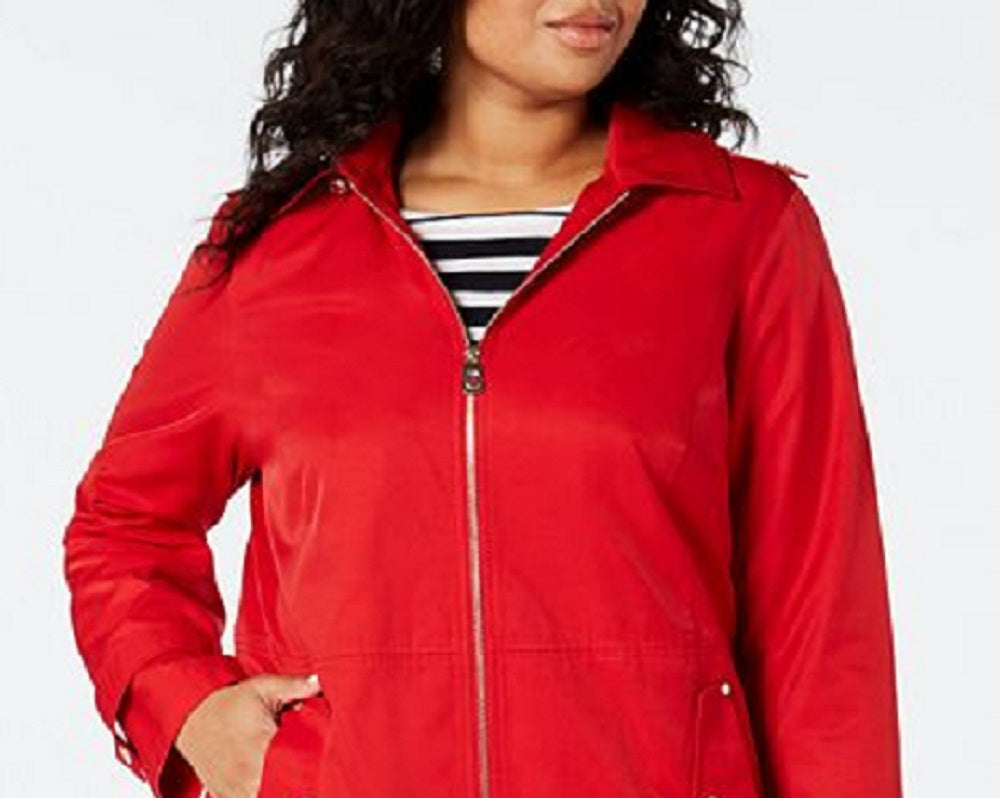 Michael Kors Women's Plus Hooded Raincoat Red Size 2X