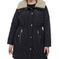 Michael Kors Women's Hooded Faux Fur Collar Quilted Coat Black Size 1X