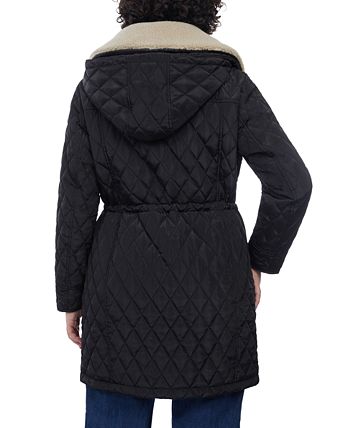 Michael Kors Women's Hooded Faux Fur Collar Quilted Coat Black Size 1X