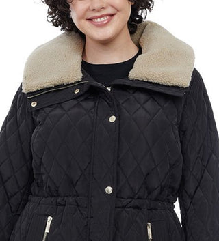 Michael Kors Women's Hooded Faux Fur Collar Quilted Coat Black Size 1X