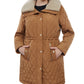 Michael Kors Women's Hooded Faux Fur Collar Quilted Coat Brown Size 1X