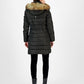 Michael Kors Women's Faux Fur Trim Hooded Puffer Coat Green Size Petite Large