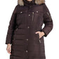 Michael Kors Women's Plus Faux Fur Trim Hooded Puffer Coat Brown Size 2X