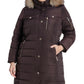 Michael Kors Women's Plus Faux Fur Trim Hooded Puffer Coat Brown Size 2X