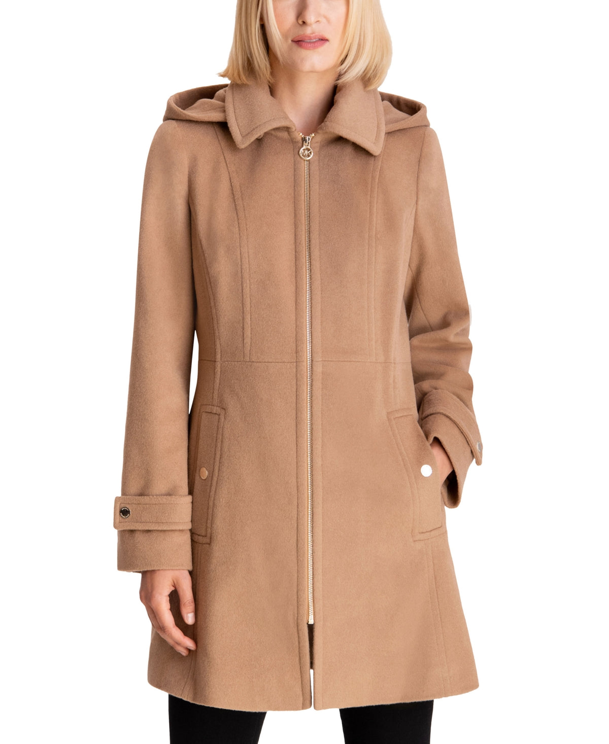 Michael Kors Women's Hooded Notched Collar Coat Brown Size XX-Small