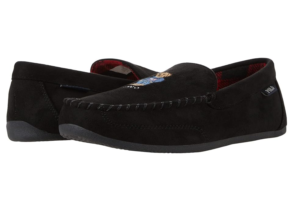 Ralph Lauren Men's Declan Bear Moccasin Slipper Black