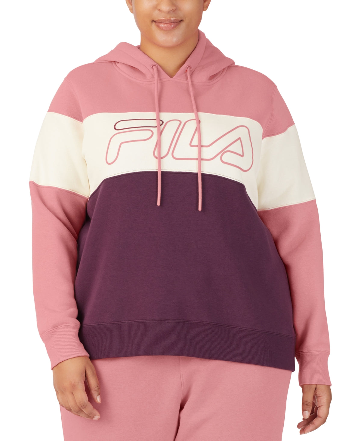 Fila Women's Timeless Logo Colorblocked Hoodie Purple Size 3X