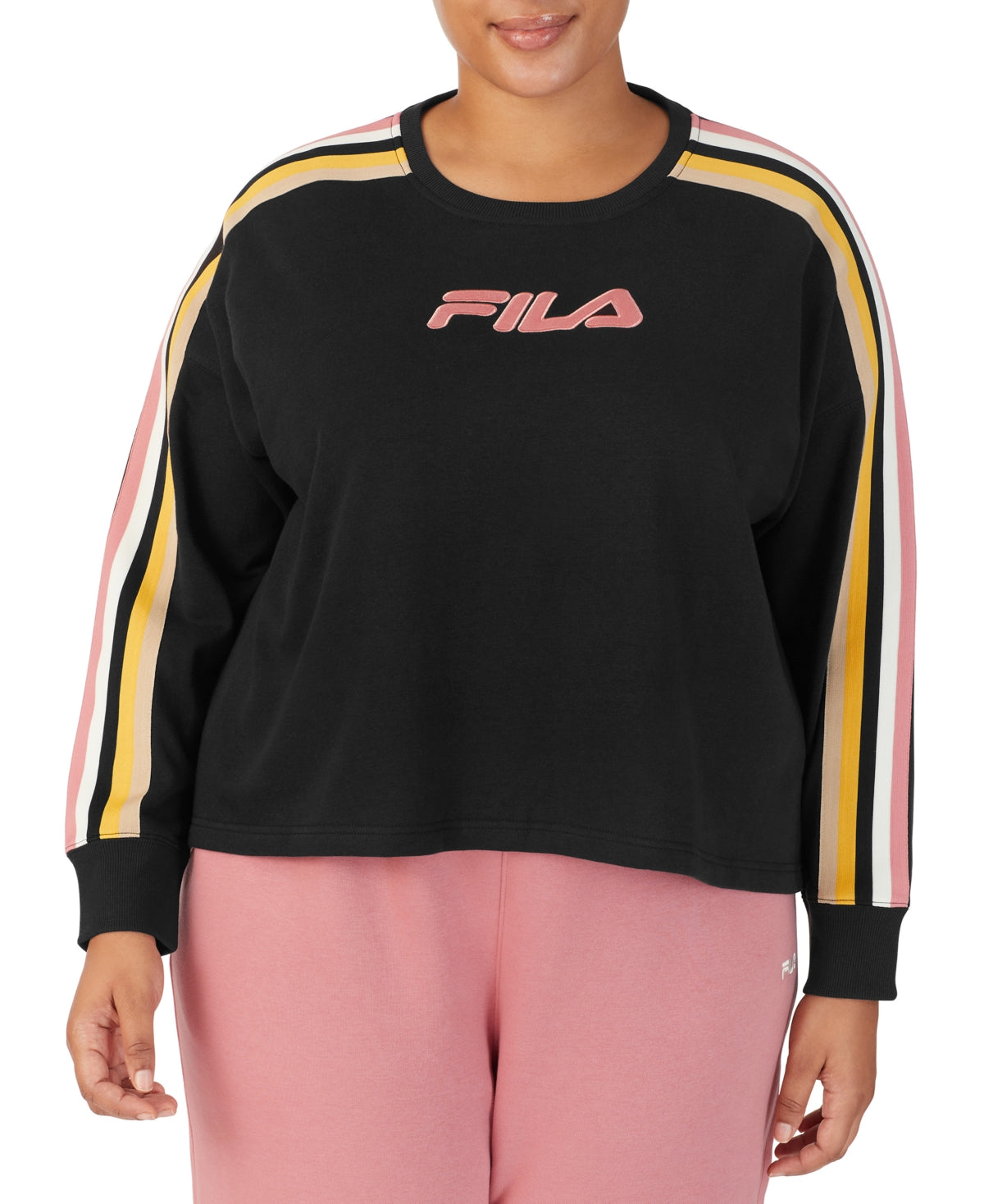 Fila Women's Clover Crewneck Logo Colorblocked Sweatshirt Black Size 3X