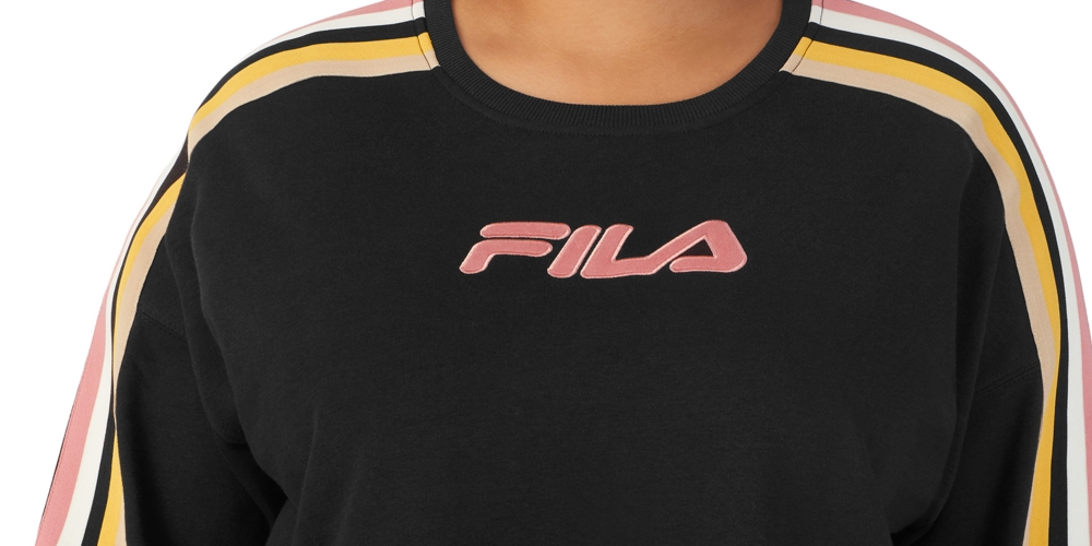 Fila Women's Clover Crewneck Logo Colorblocked Sweatshirt Black Size 3X