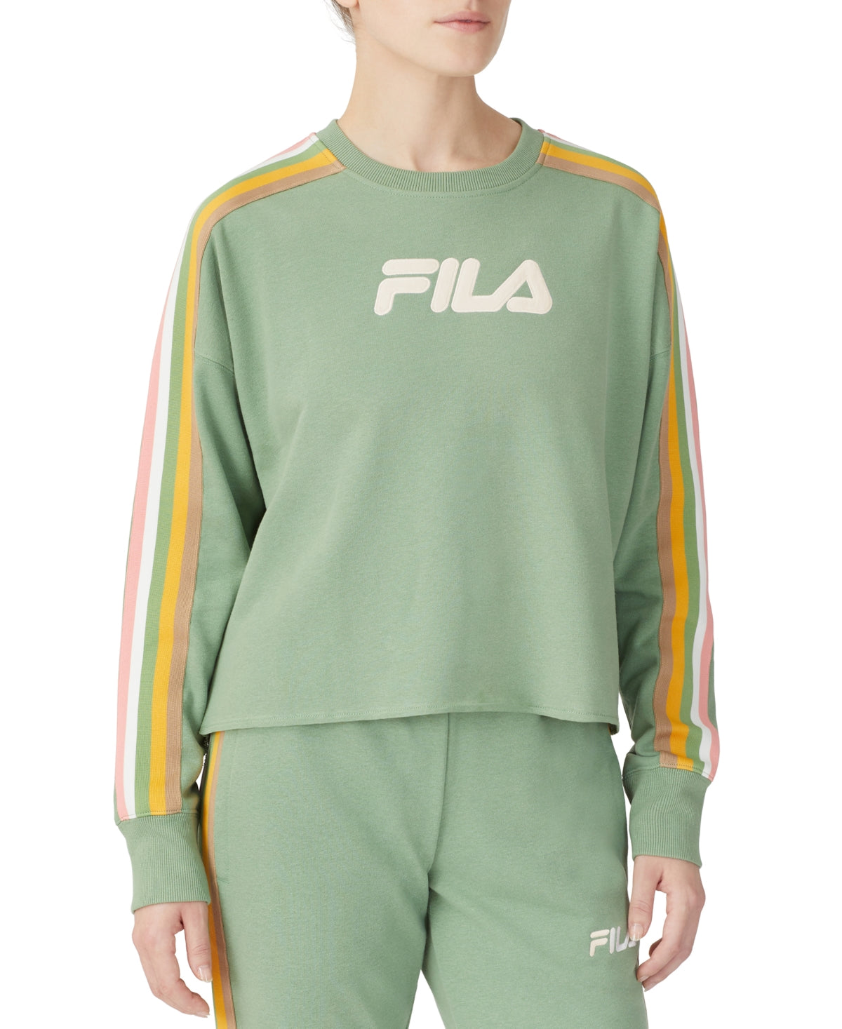 Fila Women's Clover Crewneck Logo Colorblocked Sweatshirt Green Size 3X