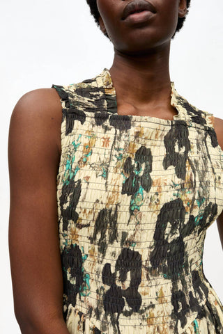 Ganni - Printed Pleats Smock Midi Straps Dress