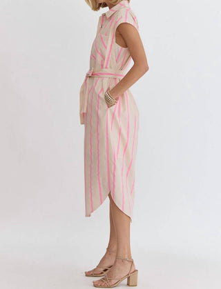 Entro - Striped Button Up Midi Dress