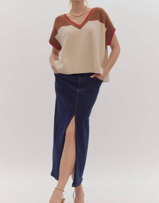 Entro - Rachele Short Sleeve V-neck Knit Top