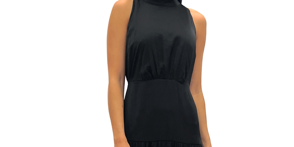 Sam Edelman Women's Mock Neck Tiered Halter Midi Dress Black Size 10