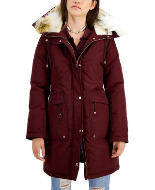 Sam Edelman Women's Faux Trim Hooded Down Parka Blue Size X-Small