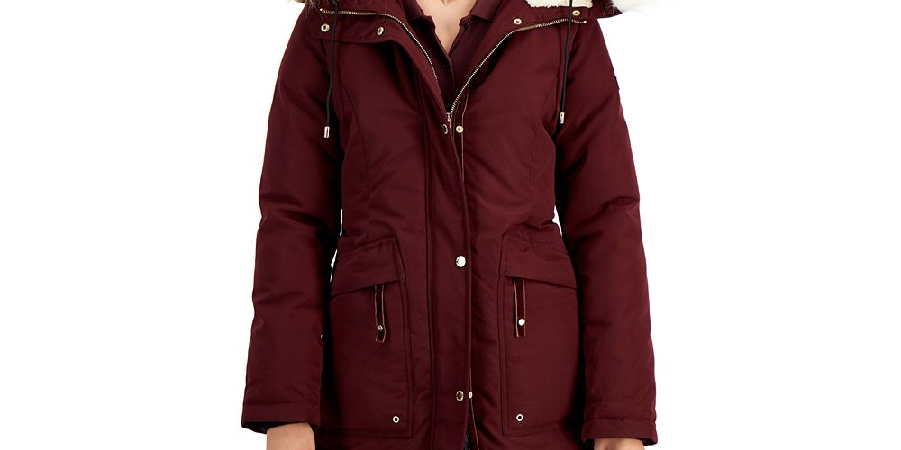 Sam Edelman Women's Faux Trim Hooded Down Parka Blue Size X-Small