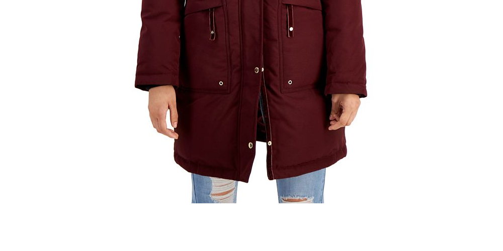 Sam Edelman Women's Faux Trim Hooded Down Parka Blue Size X-Small