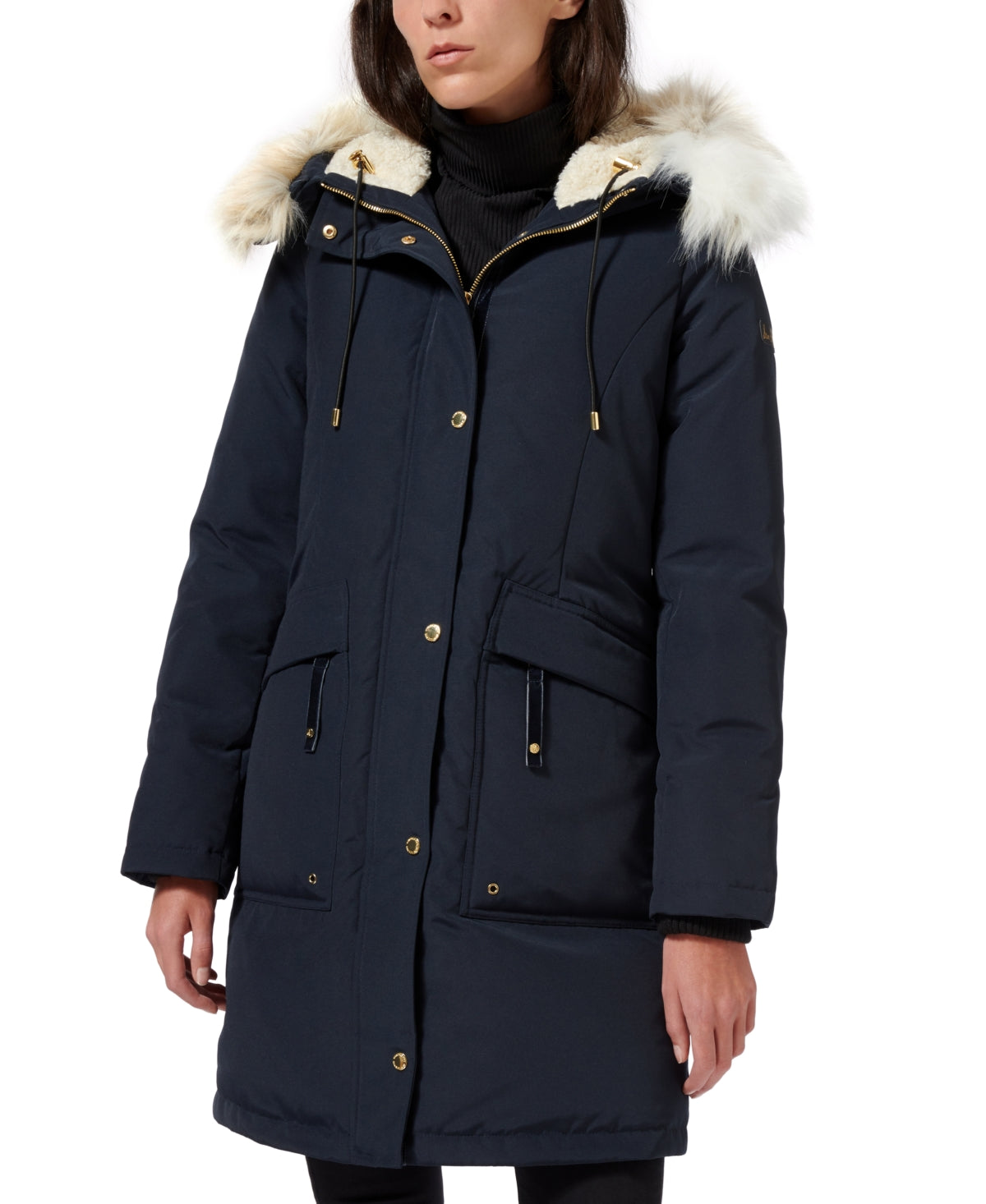 Sam Edelman Women's Faux Trim Hooded Down Parka Blue Size X-Small