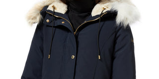 Sam Edelman Women's Faux Trim Hooded Down Parka Blue Size X-Small