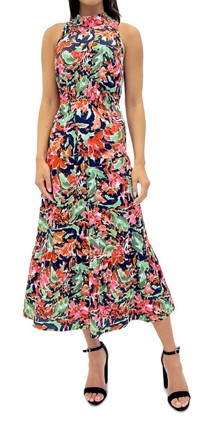 Sam Edelman Women's Floral Halter Neck Midi Dress Blue Size 8