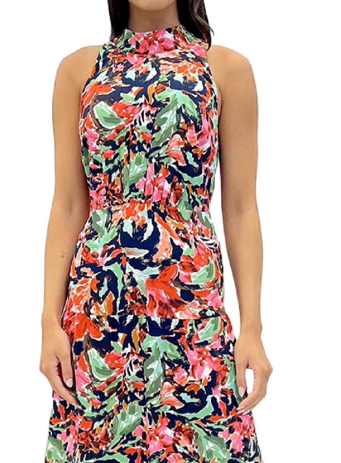 Sam Edelman Women's Floral Halter Neck Midi Dress Blue Size 8