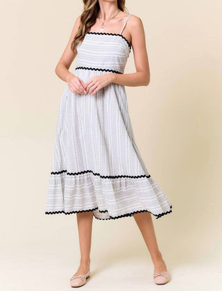 Doe And Rae - Striped Rick Rack Trimmed Tiered Midi Dress