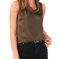 Vince Camuto Hammered Satin Sleeveless Cowl Neck Top in Light Olive, Size X-Small