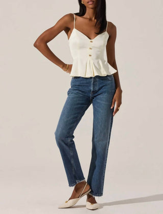 Astr - Paislee Satin Pleated Peplum Top