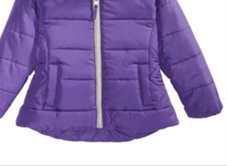 S Rothschild & Co Big Girl's Hooded Quilted With Faux Fur Trim Jacket Purple Size Medium