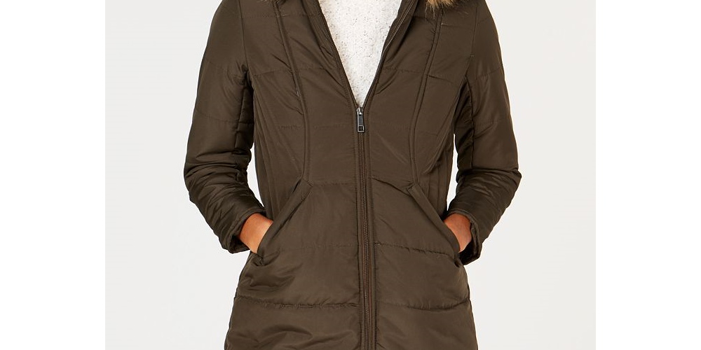 Maralyn & Me Junior's Faux Fur Trim Hooded Puffer Coat Black Size Small