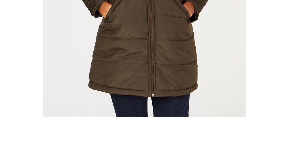 Maralyn & Me Junior's Faux Fur Trim Hooded Puffer Coat Black Size Small