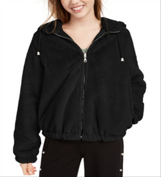 Maralyn & Me Junior's Reversible Cropped Hooded Faux Fur Coat Black Size XX-Large