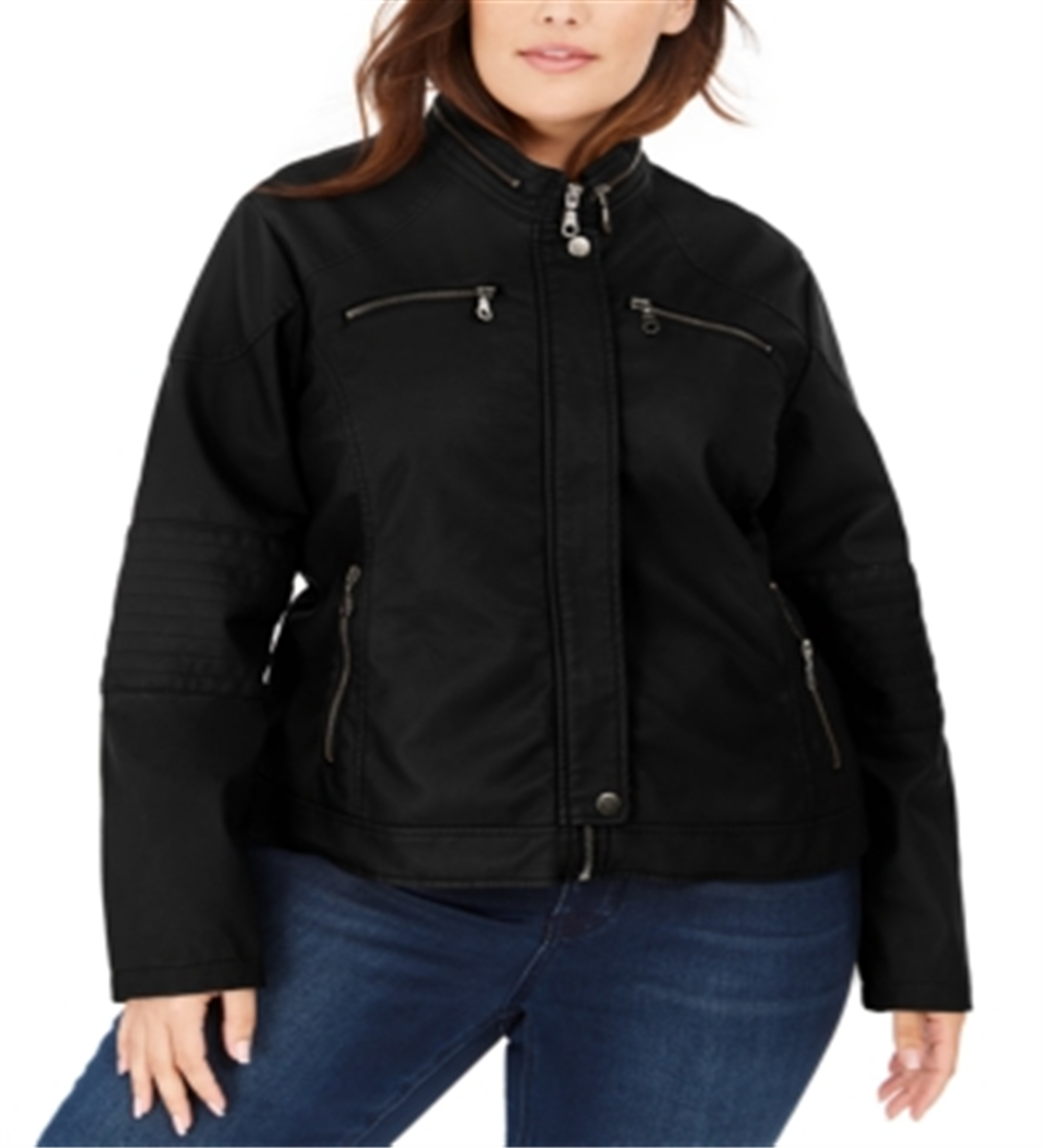 Maralyn & Me Junior's Faux Leather Moto Jacket Black Size 2X