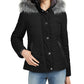 Maralyn & Me Junior's Faux Fur Trim Hooded Puffer Coat Black Size Small